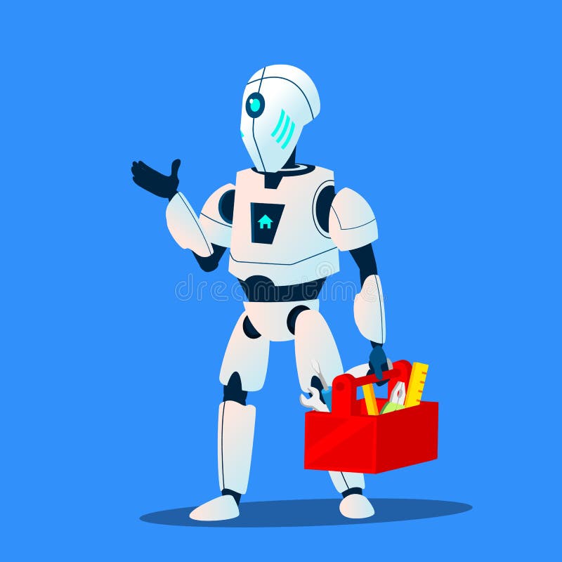 Robot Repair Man Master Service Vector. Isolated Illustration Stock