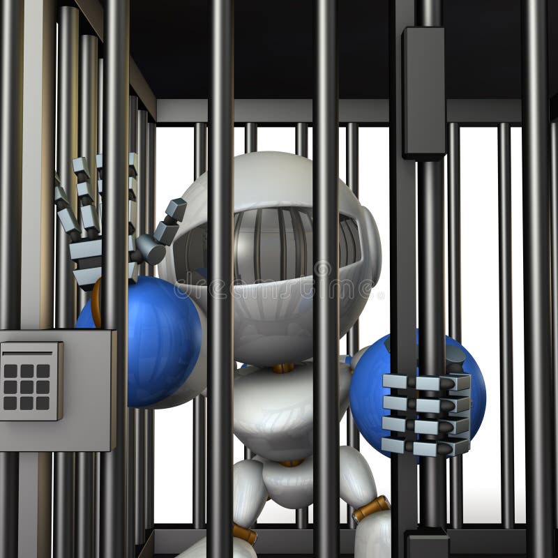 Robot retenu par la prison Il est les frais faux de cri illustration stock Robot retenu par la prison Il est les frais faux de cri illustration stock
