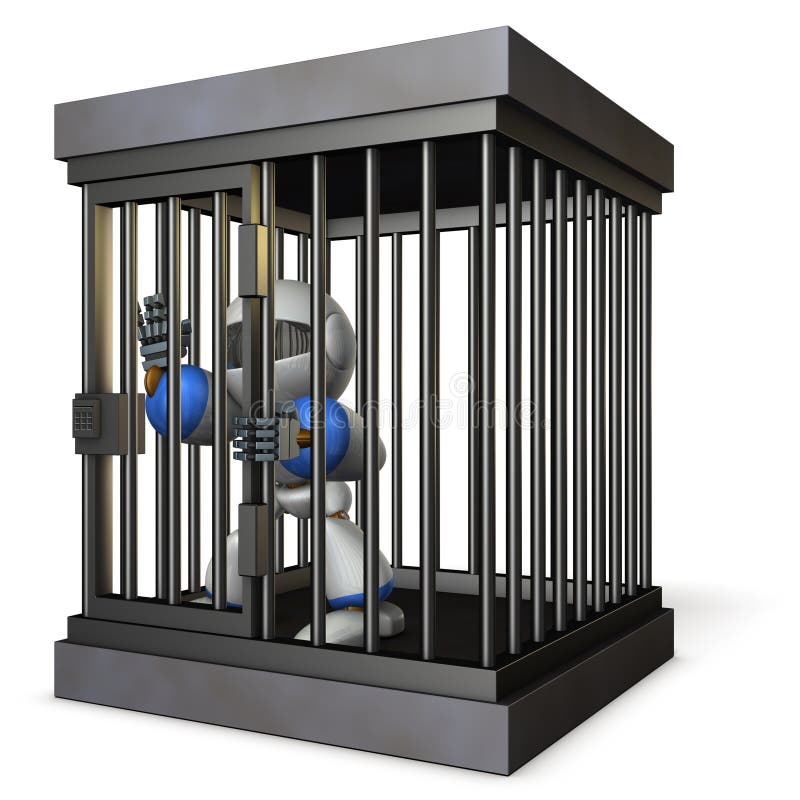 Robot retenu par la prison Il est les frais faux de cri illustration libre de droits Robot retenu par la prison Il est les frais faux de cri illustration libre de droits