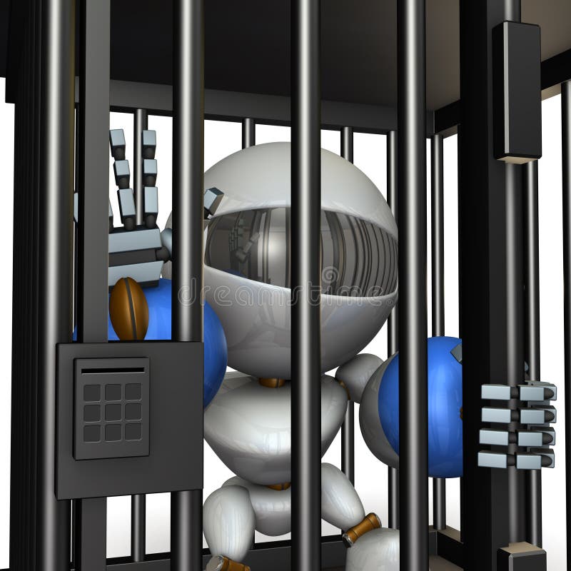 Robot retenu par la prison Il est les frais faux de cri illustration de vecteur Robot retenu par la prison Il est les frais faux de cri illustration de vecteur