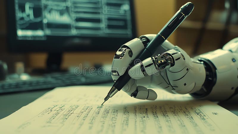 A robot s precision exploring the future of finance through digital writing and automation technology. This image captures a robotic hand using a digital pen to write complex financial information symbolizing the intersection of technology and finance. The synthesis of automation and financial analysis is reshaping how we approach financial tasks