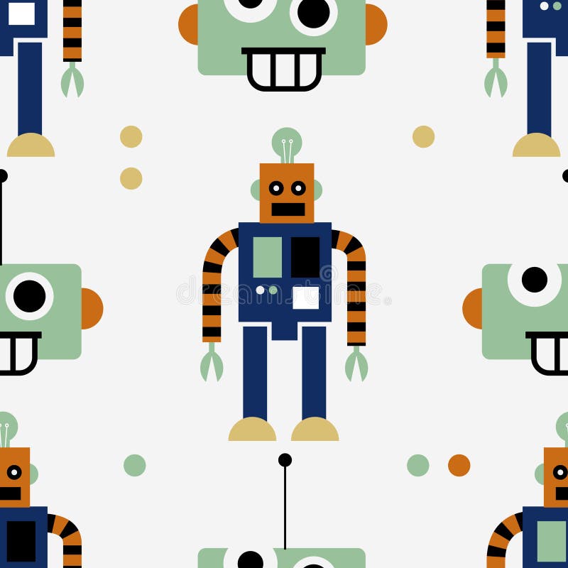 Robot seamless pattern stock illustration
