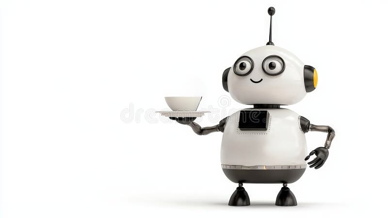 Robot serving food white isolate background stock illustration