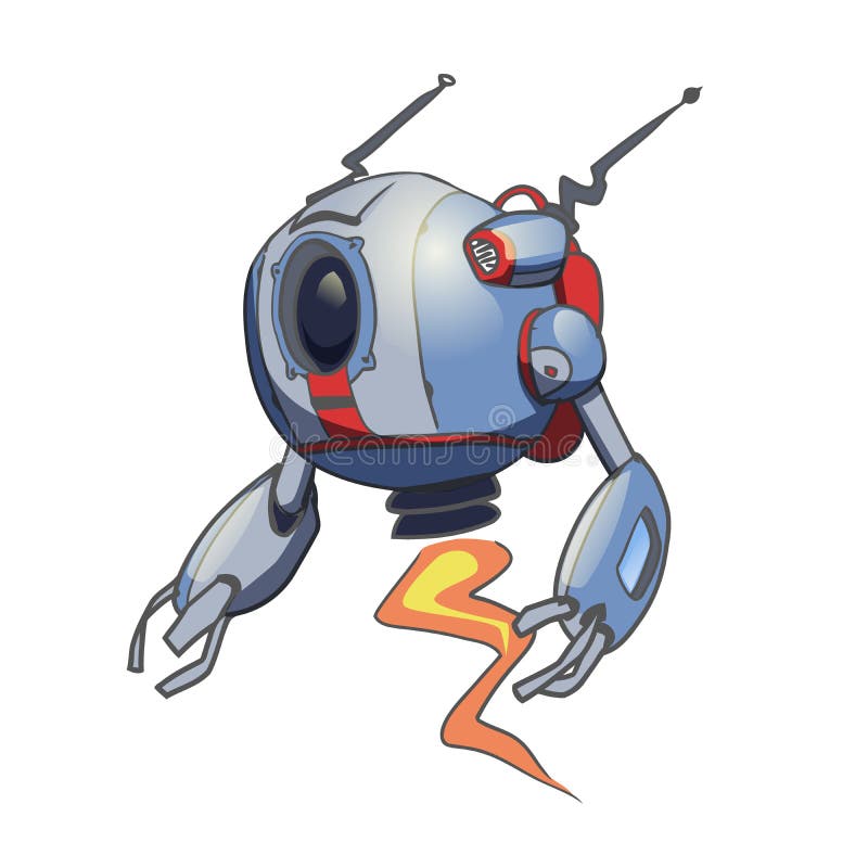 Robot sferic zburător. ilustrație vectorială izolată pe fond alb. stock illustration