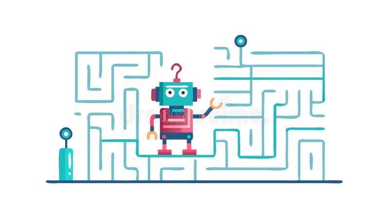 Robot Solving Digital Maze, AI Problem Solving Logic Challenge, vector design Generative AI vector illustration