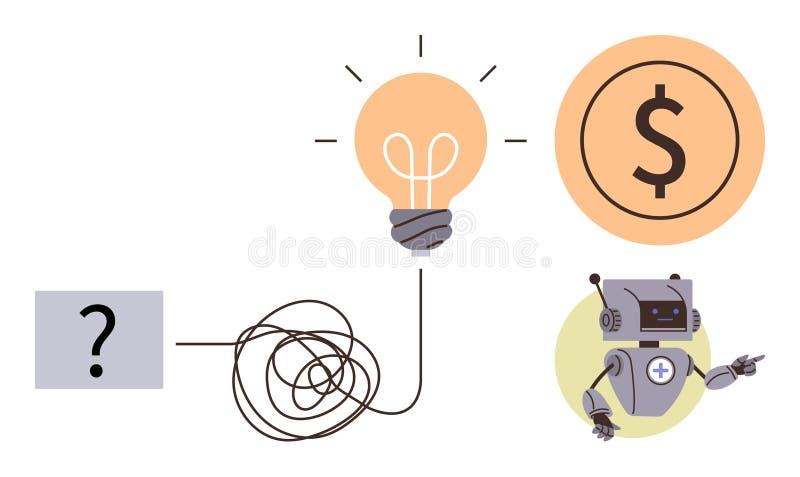 Problem-Solving Concept with Automation, Innovation, and Financial Growth Elements royalty free illustration