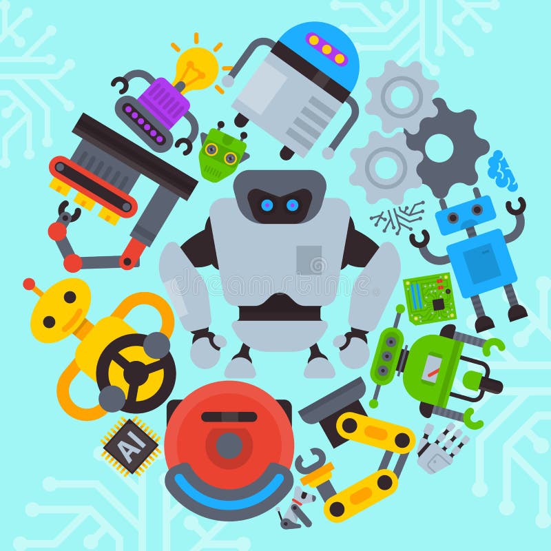 Robot som vinkar, robotic hund, för modellvektor för hand rund illustration Futuristisk teknologi f?r konstgjord intelligens stock illustrationer Robot som vinkar, robotic hund, för modellvektor för hand rund illustration Futuristisk teknologi f?r konstgjord intelligens stock illustrationer