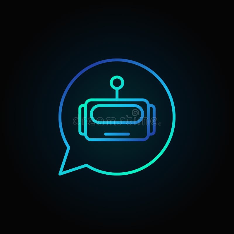 Robot in speech bubble vector blue icon or logo element stock illustration