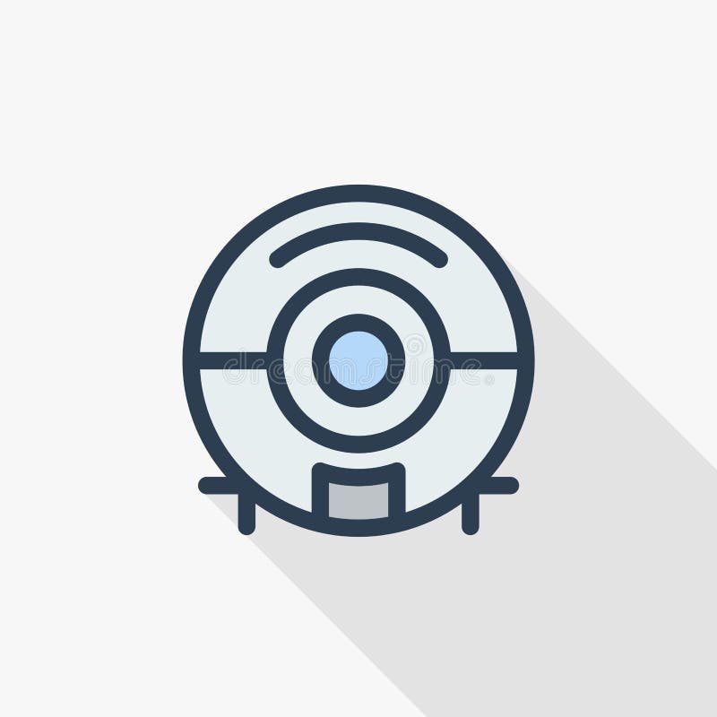Robot stofzuiger, dun de lijn vlak pictogram van het huishouden elektronisch materiaal Lineaire vectorsymbool kleurrijke lange sc stock illustratie Robot stofzuiger, dun de lijn vlak pictogram van het huishouden elektronisch materiaal Lineaire vectorsymbool kleurrijke lange sc stock illustratie