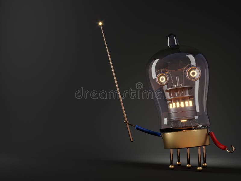 Robot teacher tube processor concept render humor vector illustration