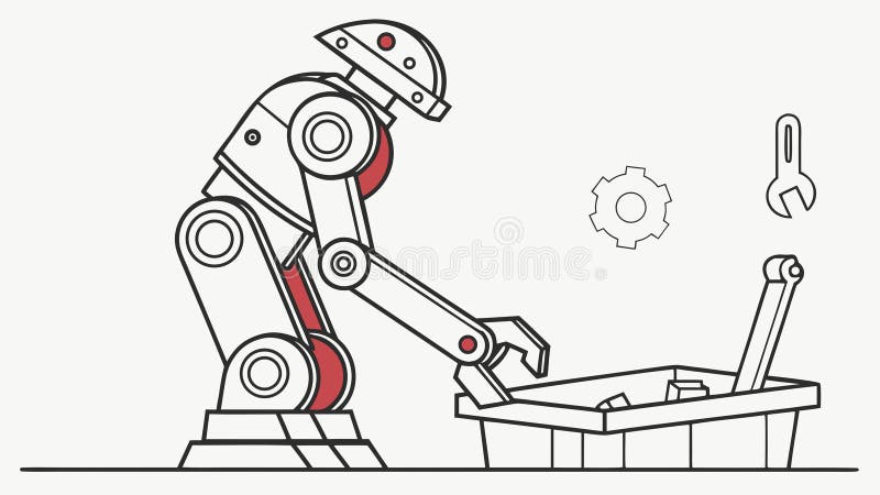 Robot Technician Repairing Machine, Future Engineering, vector design Generative AI stock illustration