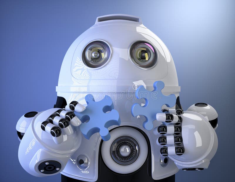 Robot toetredend raadsel Bevat het knippen weg stock illustratie Robot toetredend raadsel Bevat het knippen weg stock illustratie