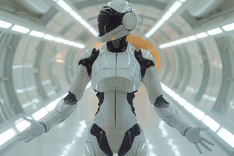 A robot in a tunnel wearing personal protective equipment royalty free stock images