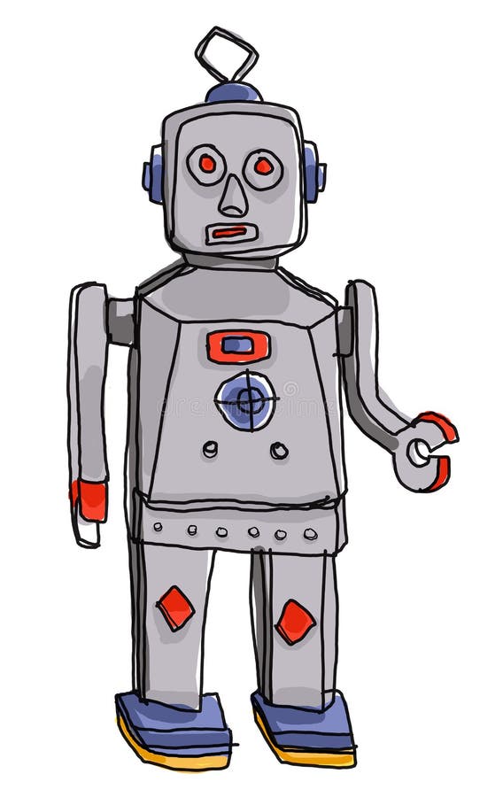 Retro Robot Toys Children Painting Stock Illustration Illustration of
