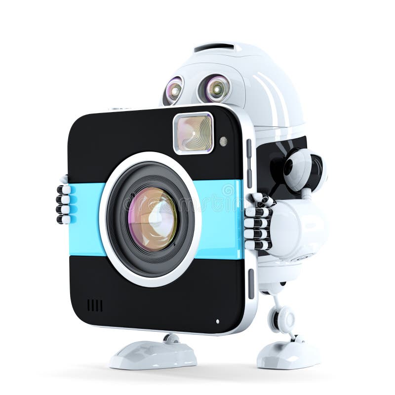 Robot walking with digital camera stock illustration Robot walking with digital camera stock illustration