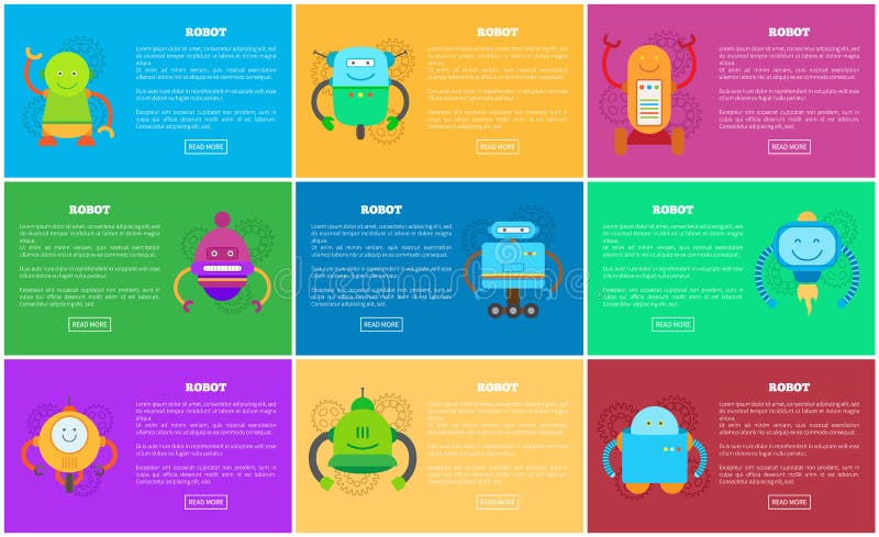 Robot Web Pages Collection Vector Illustration stock illustration
