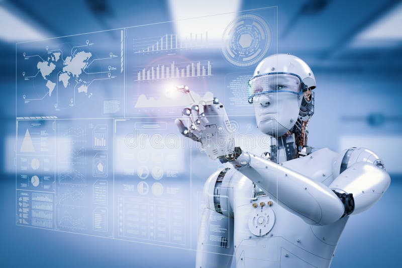 Robot working with digital display stock images Robot working with digital display stock images