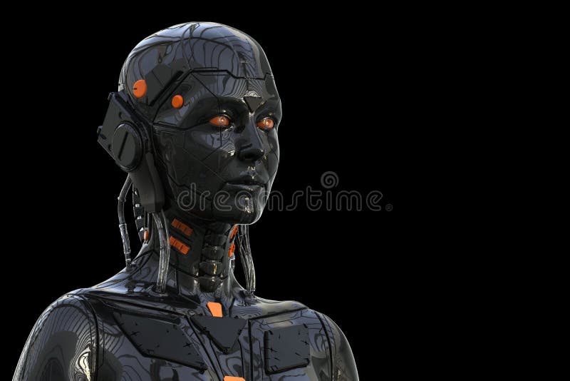 Robota Android kobiety Humanoid - odizolowywający w czarnym tle