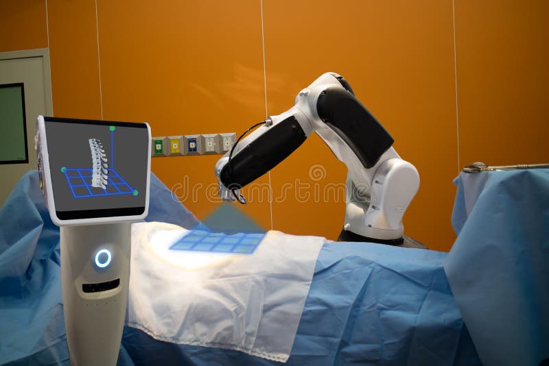 Robota asystent w medycznym technologii use dla obrazu cyfrowego pacjent obraz stock Robota asystent w medycznym technologii use dla obrazu cyfrowego pacjent obraz stock