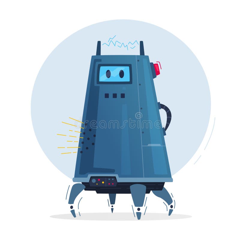 Robota charakter Technologia, przyszłość obcy kreskówki kota ucieczek ilustraci dachu wektor royalty ilustracja Robota charakter Technologia, przyszłość obcy kreskówki kota ucieczek ilustraci dachu wektor royalty ilustracja