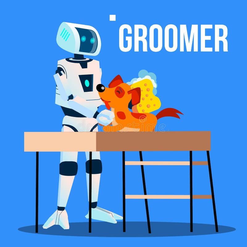 Robota Groomer zwierzęcia domowego Pomocniczy Płuczkowy pies Z Washcloth wektorem button ręce s push odizolowana początku ilustra royalty ilustracja Robota Groomer zwierzęcia domowego Pomocniczy Płuczkowy pies Z Washcloth wektorem button ręce s push odizolowana początku ilustra royalty ilustracja
