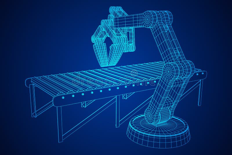 Robotachtige wapen en roltransportbandvector royalty-vrije illustratie Robotachtige wapen en roltransportbandvector royalty-vrije illustratie