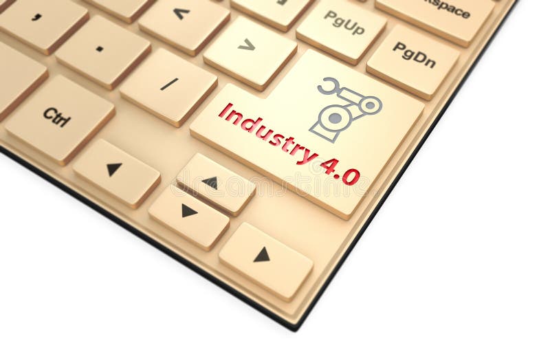 Robotachtige wapenpictogram en de woordindustrie 4 0 op toetsenbord Concept voor de industrie 4 stock foto Robotachtige wapenpictogram en de woordindustrie 4 0 op toetsenbord Concept voor de industrie 4 stock foto