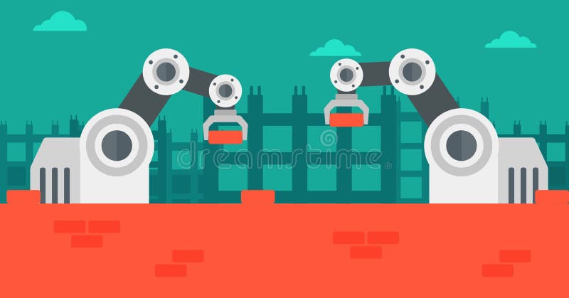 Robotachtige wapens die aan de bouwwerf werken stock illustratie Robotachtige wapens die aan de bouwwerf werken stock illustratie