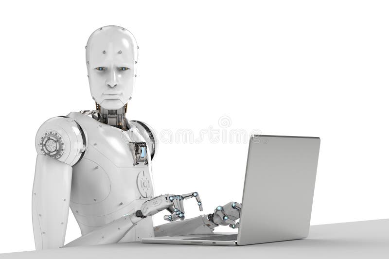 Robotarbete på bärbara datorn arkivfoton