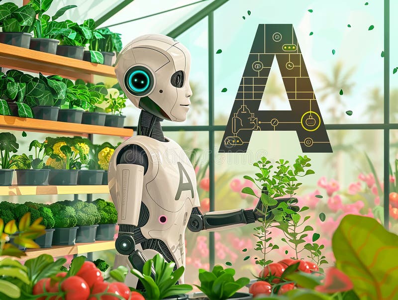 Robotbearbetningsanläggningar i växthus royaltyfri illustrationer
