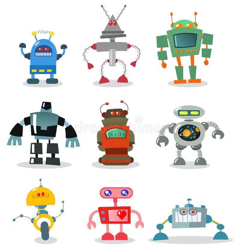 Colorful set of retro robots. Colorful set of retro robots
