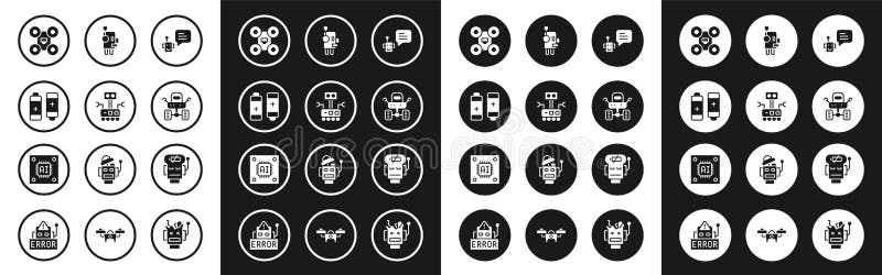 Roboter-Akku-Trockenmars rodeln niedrige Akkuladung und Prozessor mit Mikroschaltungen cpu Symbol. Vektor.