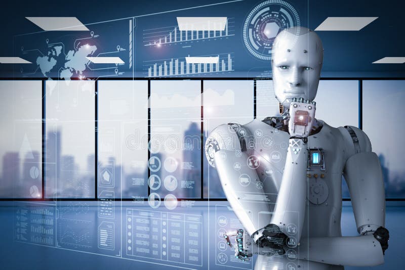 Roboter, der mit Digitalanzeige arbeitet lizenzfreie abbildung Roboter, der mit Digitalanzeige arbeitet lizenzfreie abbildung
