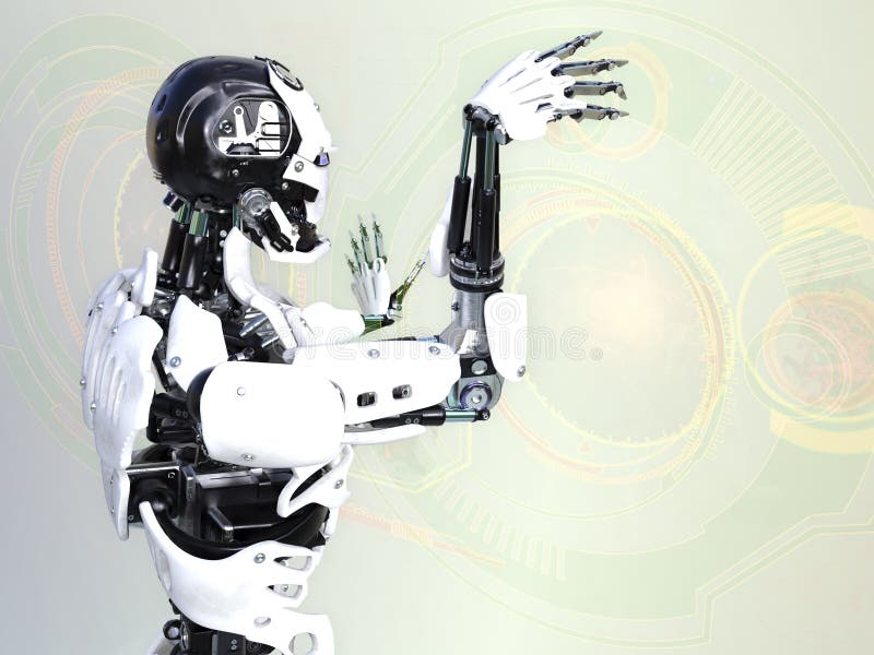 Roboter, der mit virtuellem Display arbeitet. stock abbildung
