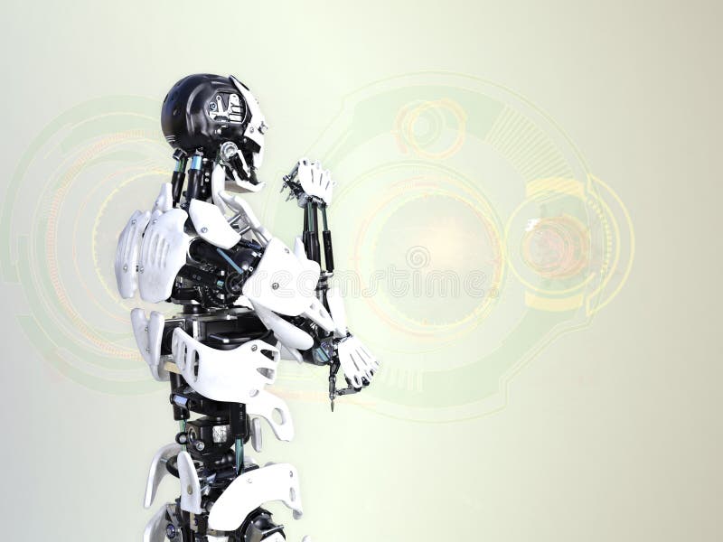 Roboter, der mit virtuellem Display arbeitet. lizenzfreie abbildung