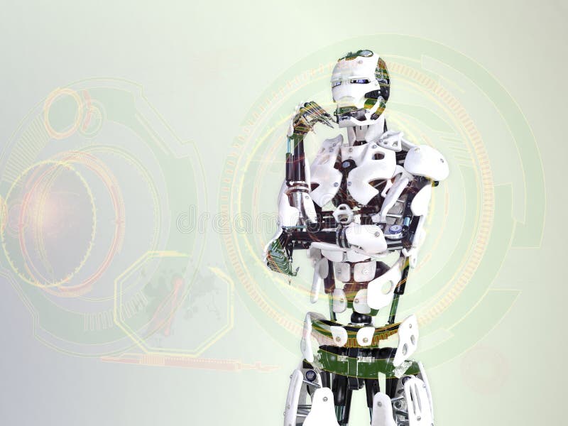 Roboter, der mit virtuellem Display arbeitet. lizenzfreie abbildung
