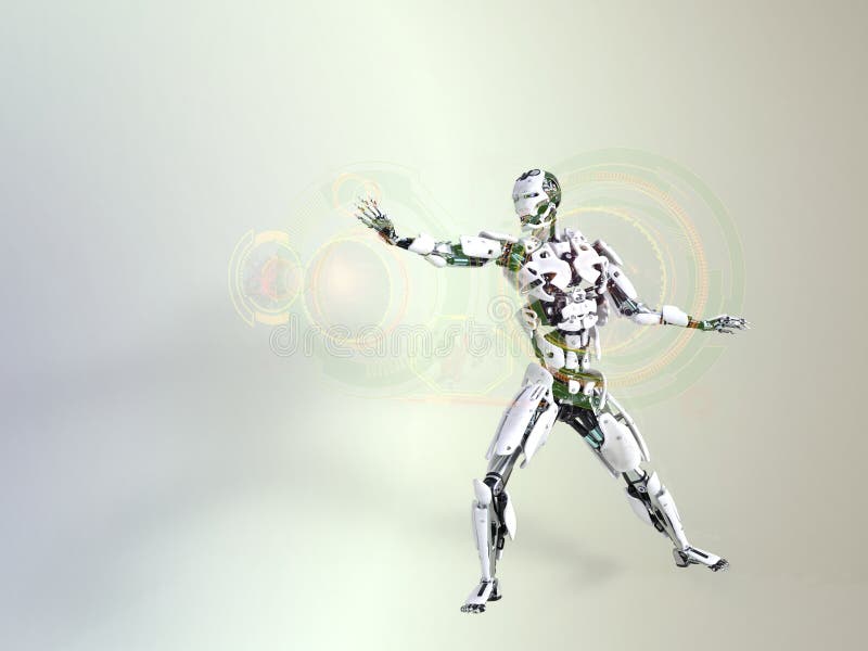 Roboter, der mit virtuellem Display arbeitet. lizenzfreie abbildung