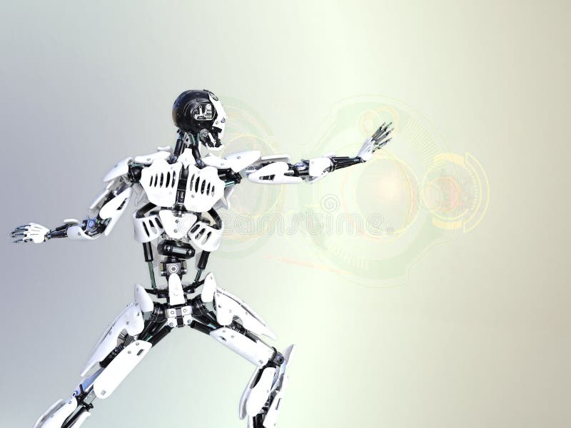 Roboter, der mit virtuellem Display arbeitet. vektor abbildung