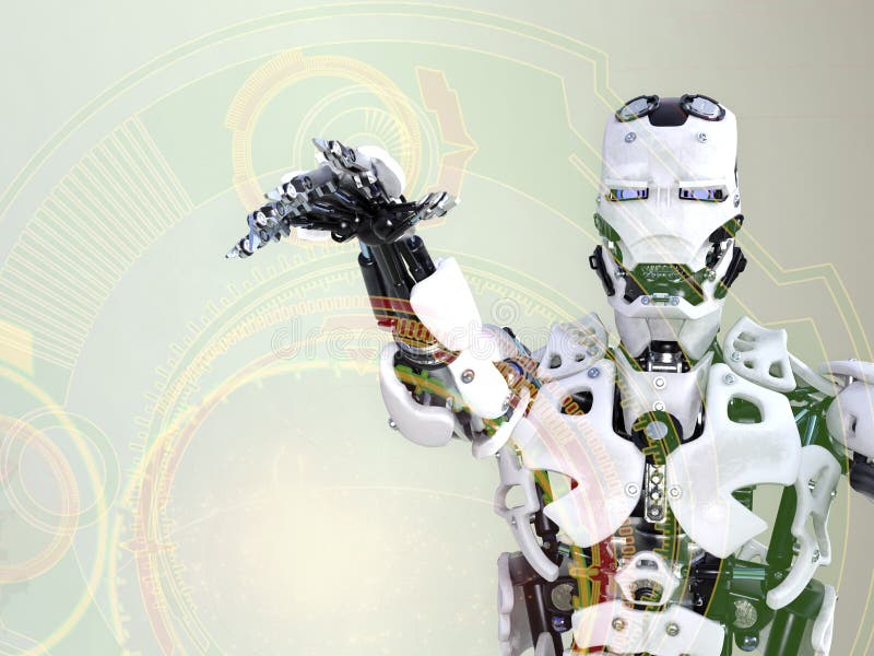 Roboter, der mit virtuellem Display arbeitet. vektor abbildung