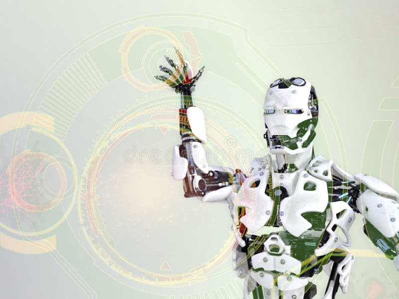 Roboter, der mit virtuellem Display arbeitet. lizenzfreie abbildung