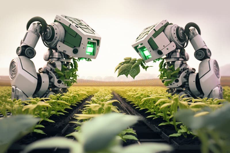 Roboter, die auf dem Gebiet der Landwirtschaft arbeiten. intelligente betriebliche Automatisierung