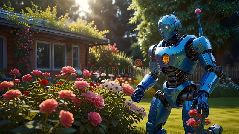 Roboter in Garden - Blüten vektor abbildung