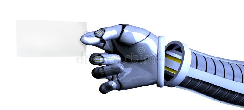 Roboter-Hand mit Visitenkarte - mit Ausschnittspfad stock abbildung