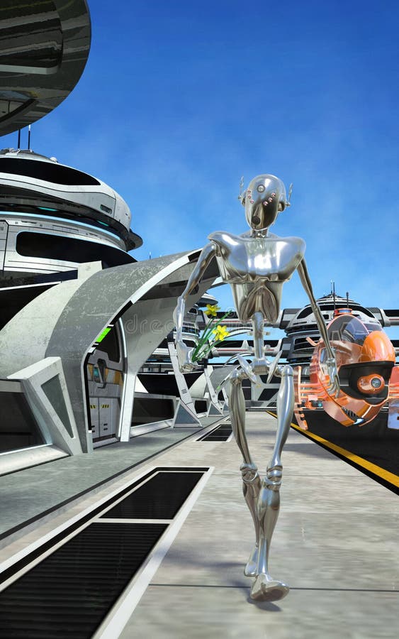 Roboter mit Blumen vektor abbildung Roboter mit Blumen vektor abbildung