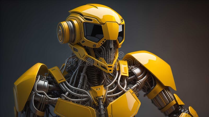Roboter mit gelbem Helm auf dunkelgrauem Hintergrund mit Schatten. generative Hilfe stock abbildung