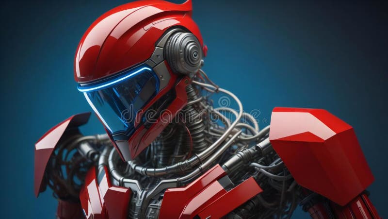 Roboter mit rotem Helm gegen blaue Vignette. generative Hilfe vektor abbildung