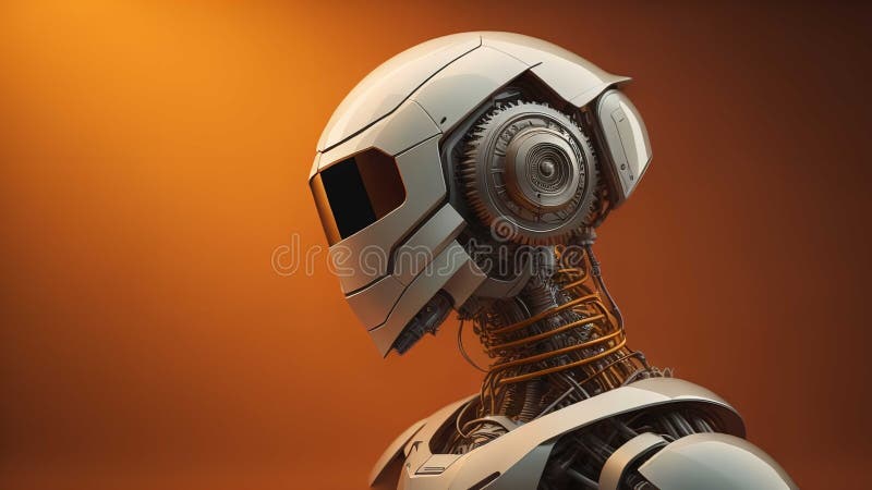 Roboter oder Cyborg mit Helm auf orangefarbenem Hintergrund. generative Hilfe vektor abbildung
