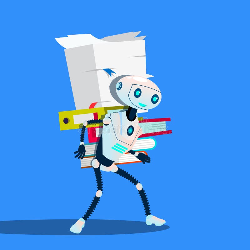 Roboter trägt Stapel des Büro-Ordner-Vektors Getrennte Abbildung lizenzfreie abbildung Roboter trägt Stapel des Büro-Ordner-Vektors Getrennte Abbildung lizenzfreie abbildung