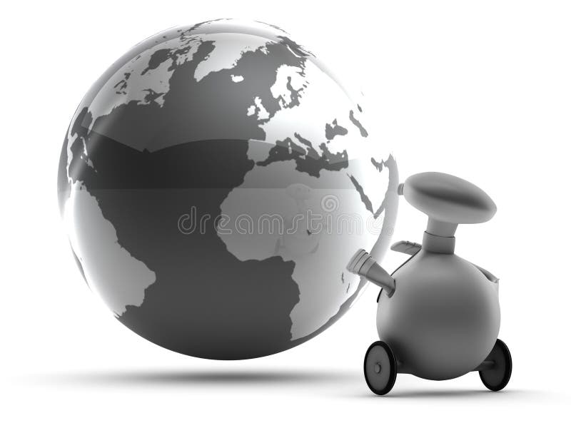 Roboter- und Weltkugel stock abbildung Roboter- und Weltkugel stock abbildung