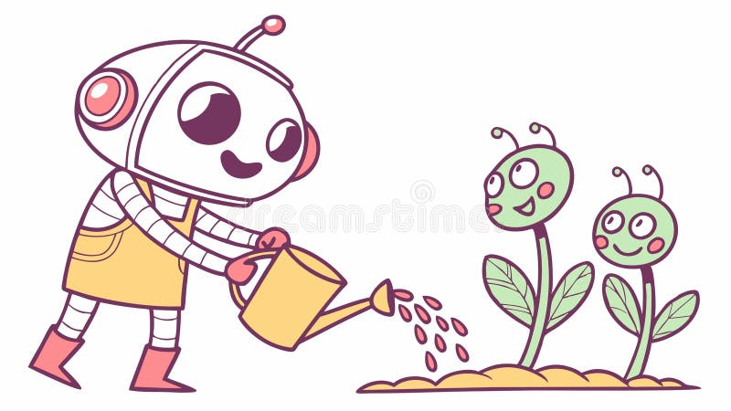 Roboter-Wasserpflanzen. Zukunft des Gärtnerdesigns Generative KI lizenzfreie abbildung